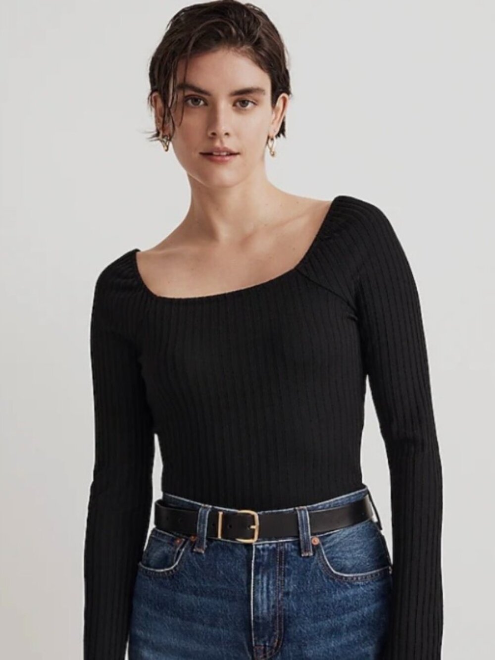 Madewell Ribbed Square-Neck Long-Sleeve Tee